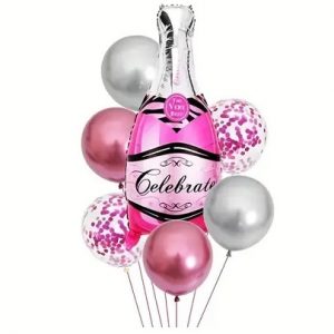 Pink and silver celebratory balloon set